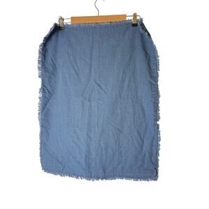 CASALUNA Blue Linen Blend Lightweight Fringe STANDARD Pillow Shams Set of 2